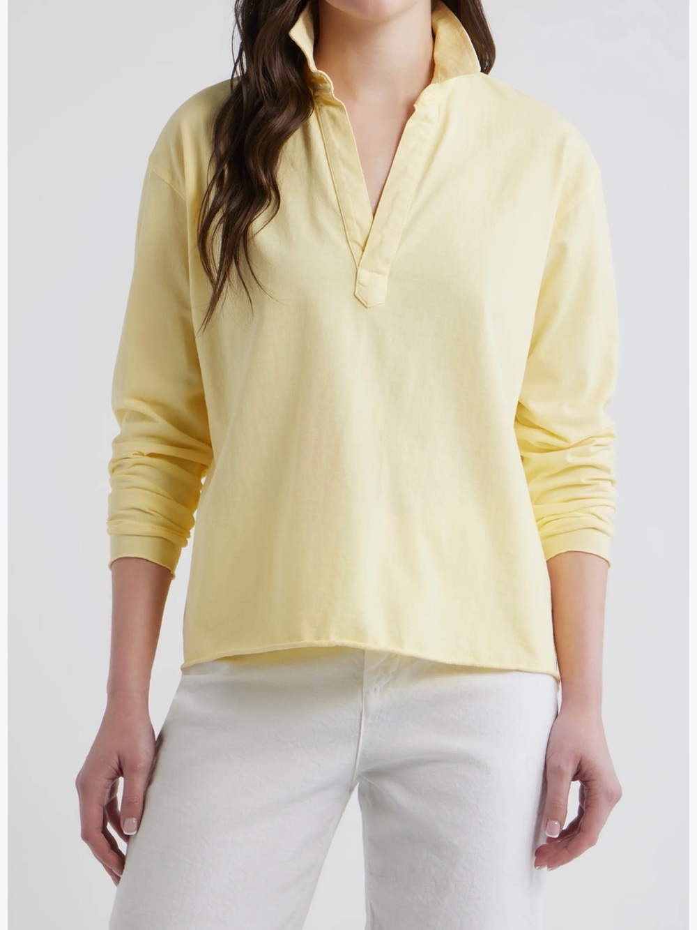 Frank & Eileen Patrick Popover Henley Butter Yellow Long Sleeve Small Cotton